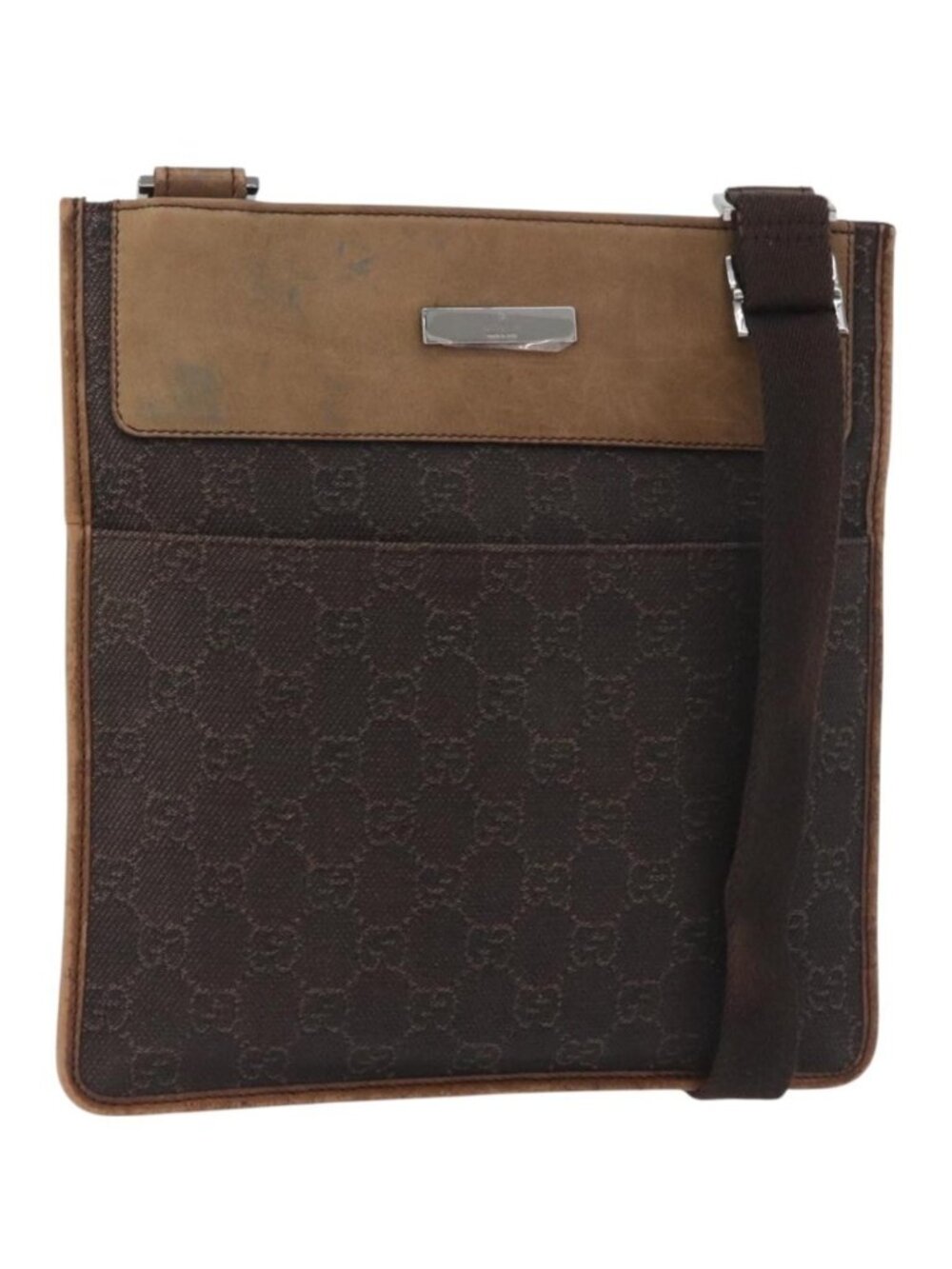 GUCCI GG Canvas Shoulder Bag Dark Brown Silver 27639